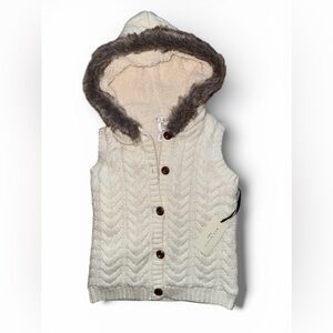 Max Studio baby/kid Cream Knit Vest with Faux Fur Trim